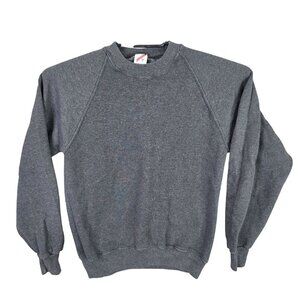 Mens Vintage Jerzees 90s Gray Sweatshirt Raglan Sleeve Crew Neck Cotton Blend M